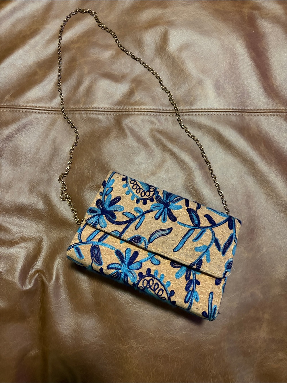 Blue Floral Embroidered Crossbody Bag - Unbranded